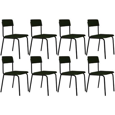 Kit 08 Cadeiras Estofada Para Sala De Jantar Sense Preto C01 Linho Verde Musgo - Lyam Decor