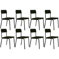 Kit 08 Cadeiras Estofada Para Sala De Jantar Sense Preto C01 Linho Verde Musgo - Lyam Decor - 1