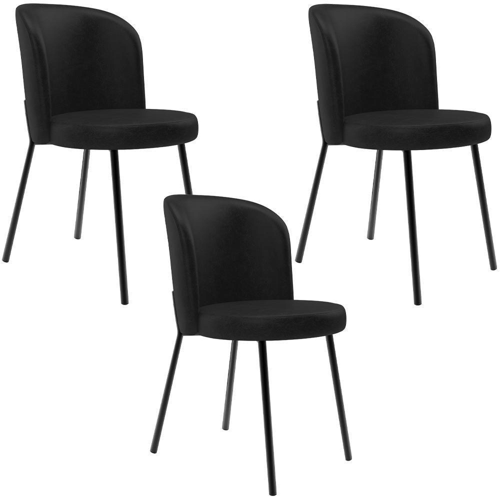 Kit 3 Cadeiras Sala De Jantar Estofada Gavi L02 Couríssimo Preto - Lyam Decor - 1