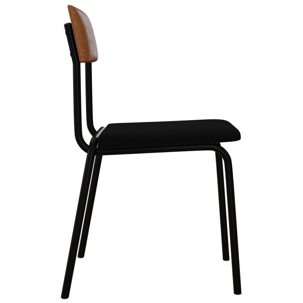 Kit 08 Cadeiras Estofada Para Sala De Jantar Sense Preto C01 Linho Preto Courino Caramelo - Lyam Decor - 6