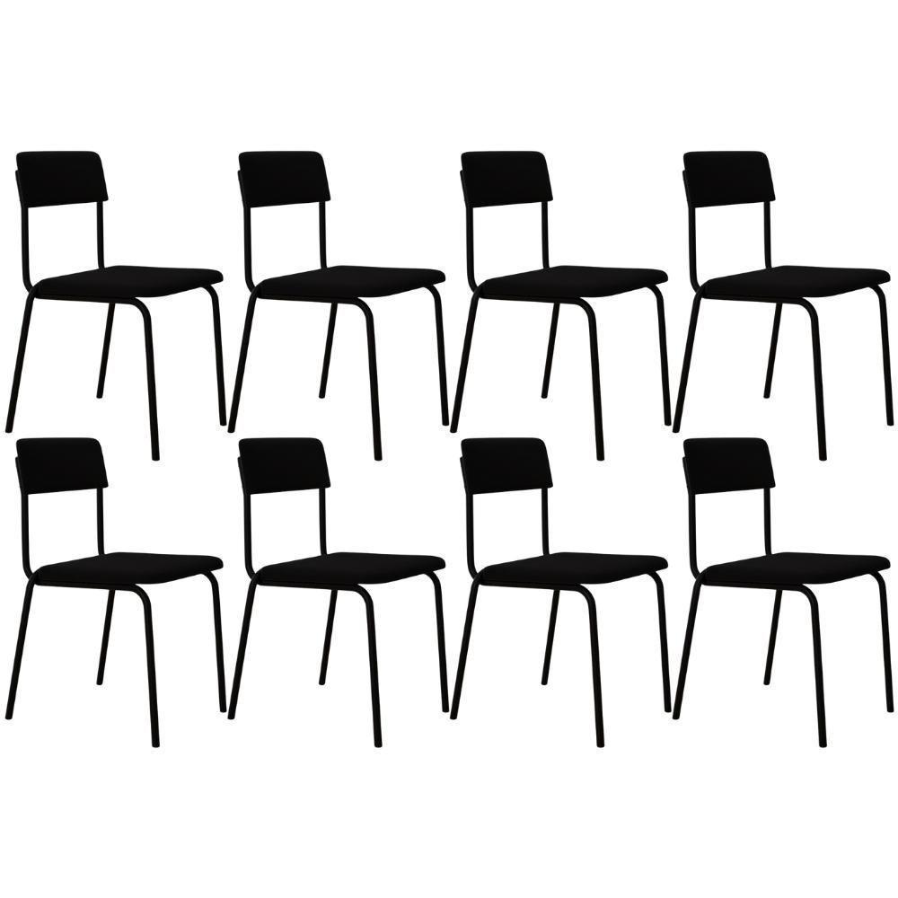 Kit 08 Cadeiras Estofada Para Sala De Jantar Sense Preto C01 Linho Preto - Lyam Decor - 1