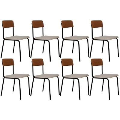 Kit 08 Cadeiras Estofada Para Sala De Jantar Sense Preto C01 Linho Palha Courino Caramelo - Lyam Decor