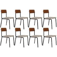 Kit 08 Cadeiras Estofada Para Sala De Jantar Sense Preto C01 Linho Palha Courino Caramelo - Lyam Decor - 1