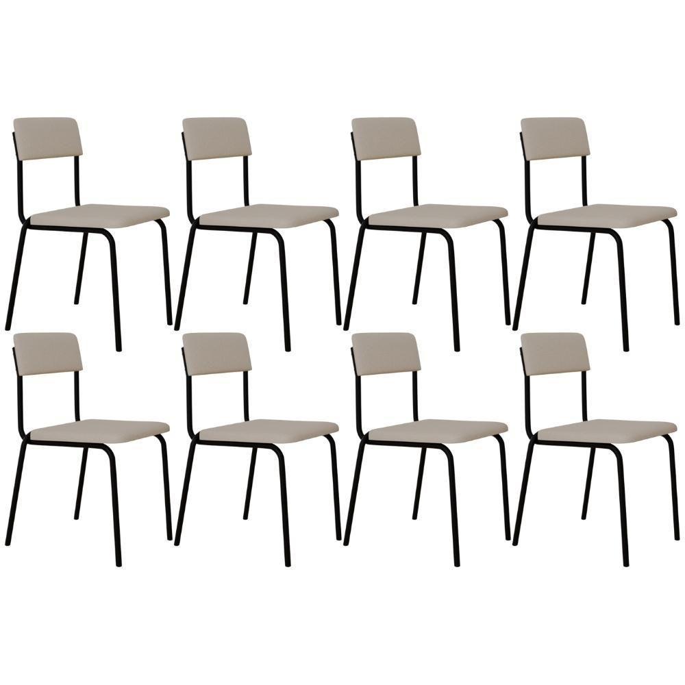 Kit 08 Cadeiras Estofada Para Sala De Jantar Sense Preto C01 Linho Palha - Lyam Decor - 1