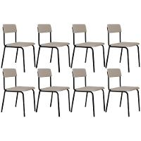 Kit 08 Cadeiras Estofada Para Sala De Jantar Sense Preto C01 Linho Palha - Lyam Decor - 1