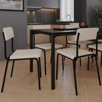 Kit 08 Cadeiras Estofada Para Sala De Jantar Sense Preto C01 Linho Palha - Lyam Decor - 2