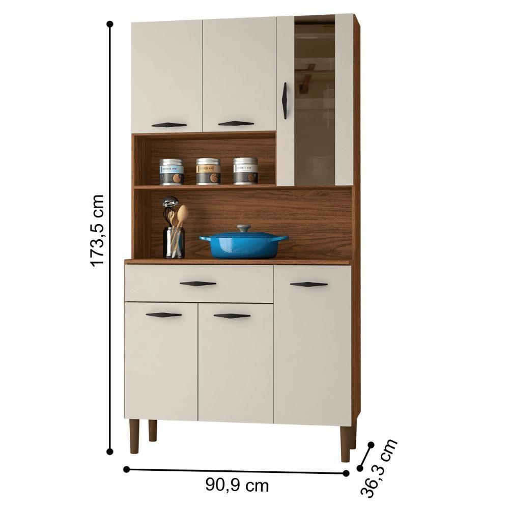 Kit Cozinha 6 Portas E Gaveta Savona Nogueira / Off White - 3