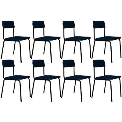 Kit 08 Cadeiras Estofada Para Sala De Jantar Sense Preto C01 Linho Azul Escuro - Lyam Decor