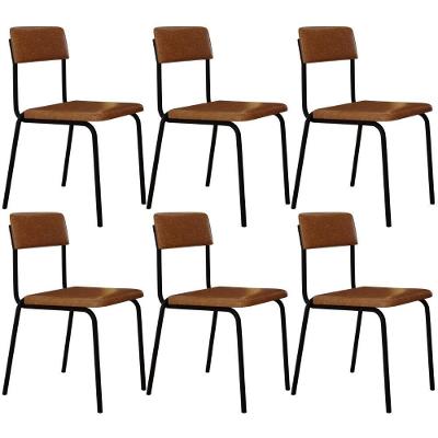 Kit 06 Cadeiras Estofada Para Sala De Jantar Sense Preto C01 Courino Caramelo - Lyam Decor