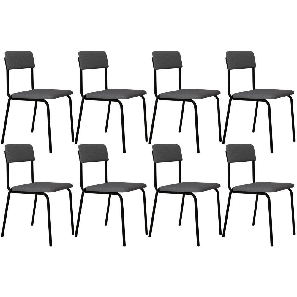 Kit 08 Cadeiras Estofada Para Sala De Jantar Sense Preto C01 Linho Cinza Claro - Lyam Decor - 1