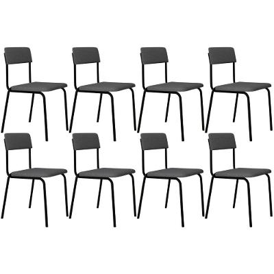 Kit 08 Cadeiras Estofada Para Sala De Jantar Sense Preto C01 Linho Cinza Claro - Lyam Decor