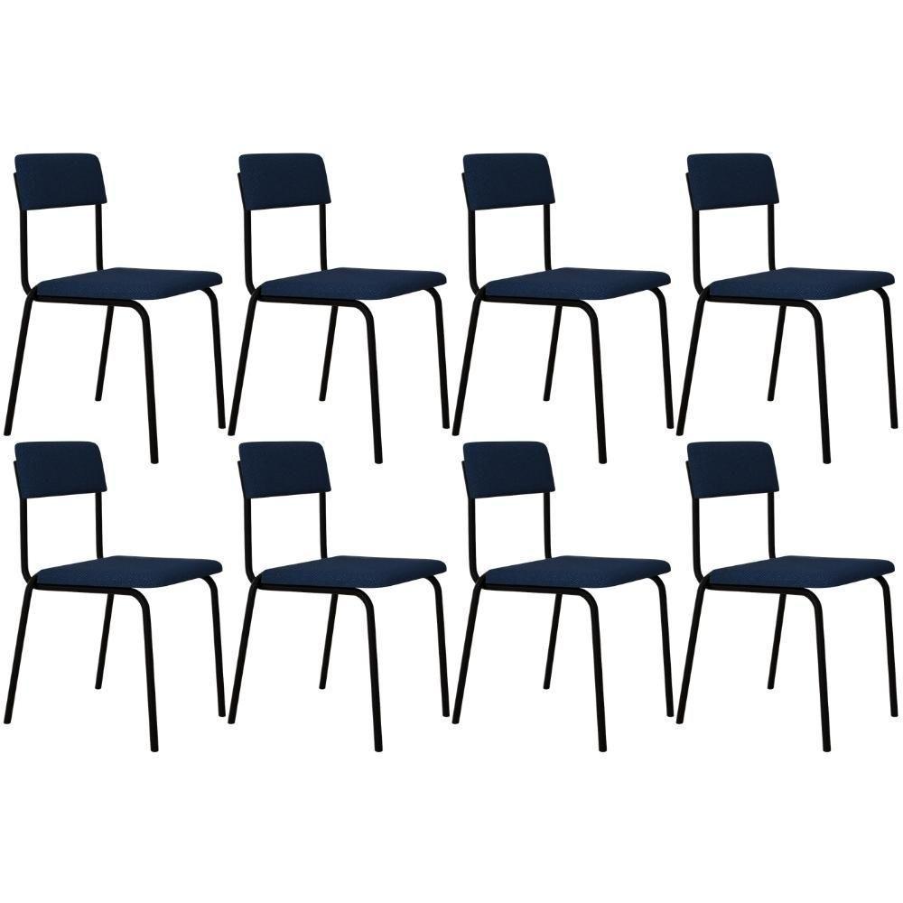 Kit 08 Cadeiras Estofada Para Sala De Jantar Sense Preto C01 Linho Azul - Lyam Decor - 1