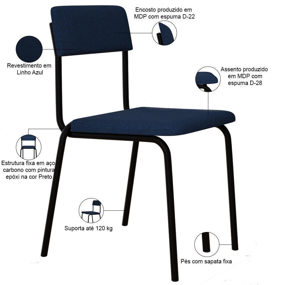 Kit 08 Cadeiras Estofada Para Sala De Jantar Sense Preto C01 Linho Azul - Lyam Decor - 4