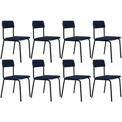 Kit 08 Cadeiras Estofada Para Sala De Jantar Sense Preto C01 Linho Azul - Lyam Decor