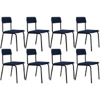 Kit 08 Cadeiras Estofada Para Sala De Jantar Sense Preto C01 Linho Azul - Lyam Decor - 1