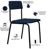 Kit 08 Cadeiras Estofada Para Sala De Jantar Sense Preto C01 Linho Azul - Lyam Decor