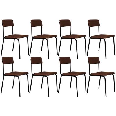 Kit 08 Cadeiras Estofada Para Sala De Jantar Sense Preto C01 Courino Whisky - Lyam Decor