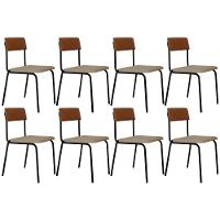 Kit 08 Cadeiras Estofada Para Sala De Jantar Sense Preto C01 Linho Areia Courino Caramelo - Lyam Decor - 1