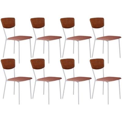 Kit 08 Cadeira Para Sala De Jantar Village Branco C01 Linho Rosê Courino Caramelo - Lyam Decor