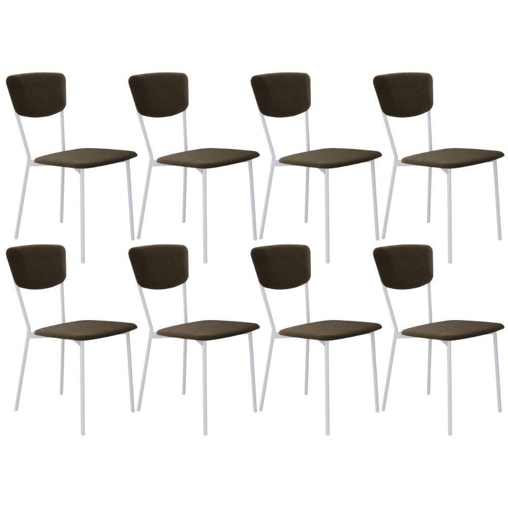 Kit 08 Cadeira Para Sala De Jantar Village Branco C01 Veludo Marrom Sand - Lyam Decor - 1