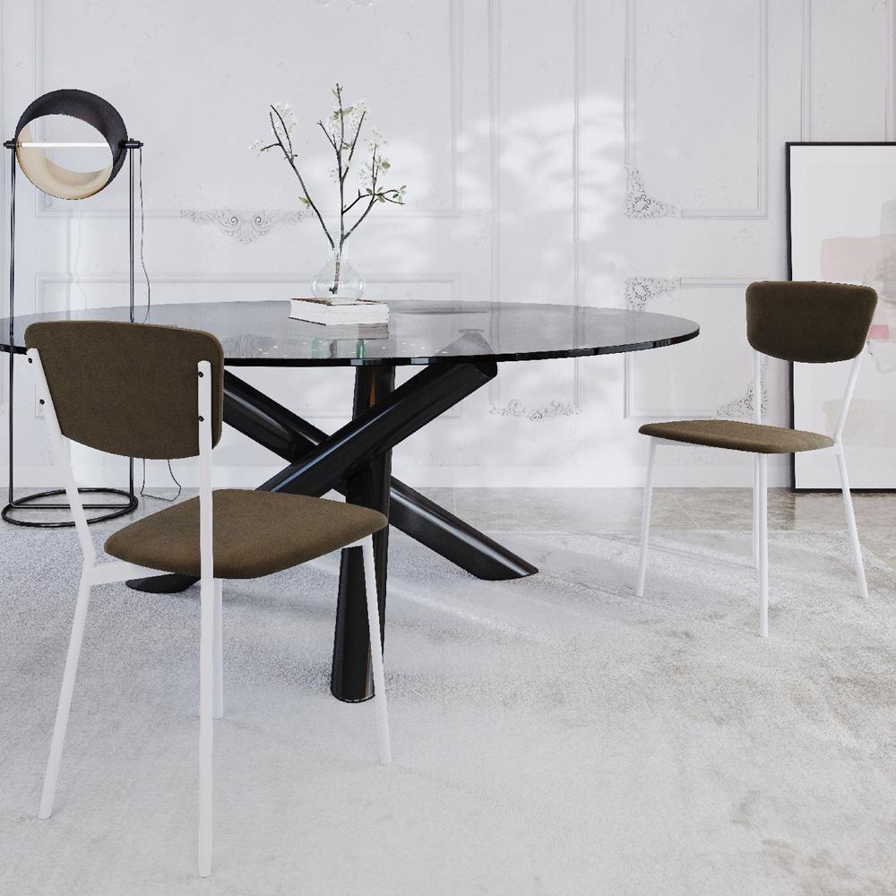 Kit 08 Cadeira Para Sala De Jantar Village Branco C01 Veludo Marrom Sand - Lyam Decor - 2