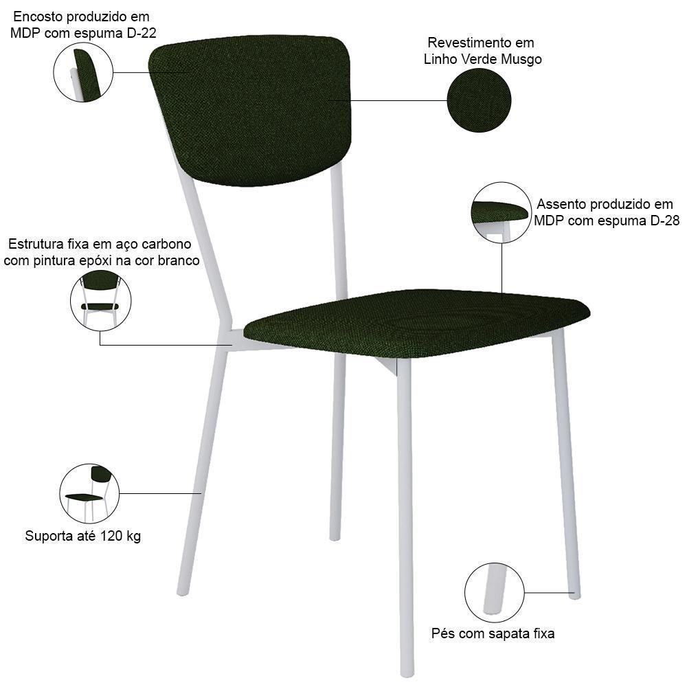 Kit 08 Cadeira Para Sala De Jantar Village Branco C01 Linho Verde Musgo - Lyam Decor - 4