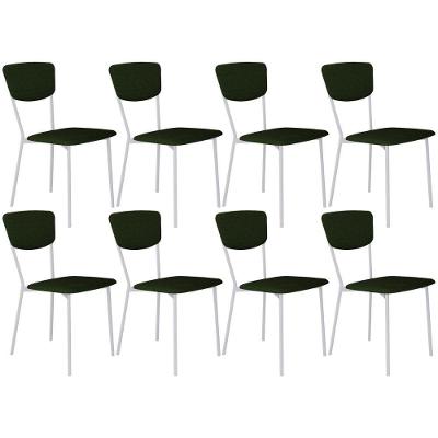 Kit 08 Cadeira Para Sala De Jantar Village Branco C01 Linho Verde Musgo - Lyam Decor