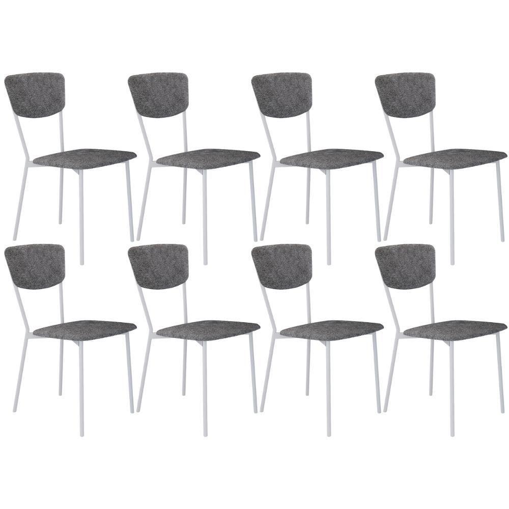 Kit 08 Cadeira Para Sala De Jantar Village Branco C01 Linho Prata - Lyam Decor - 1