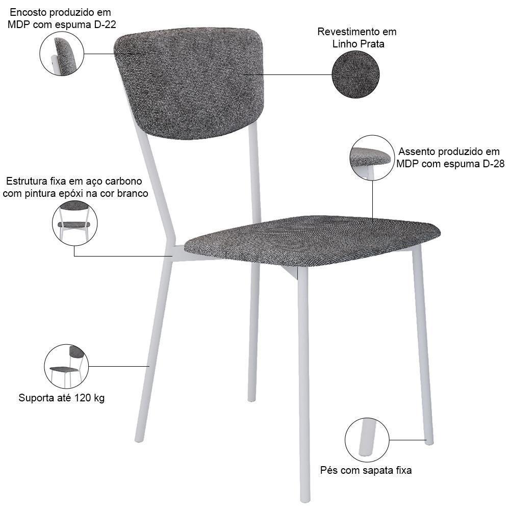 Kit 08 Cadeira Para Sala De Jantar Village Branco C01 Linho Prata - Lyam Decor - 4