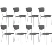 Kit 08 Cadeira Para Sala De Jantar Village Branco C01 Linho Prata - Lyam Decor - 1