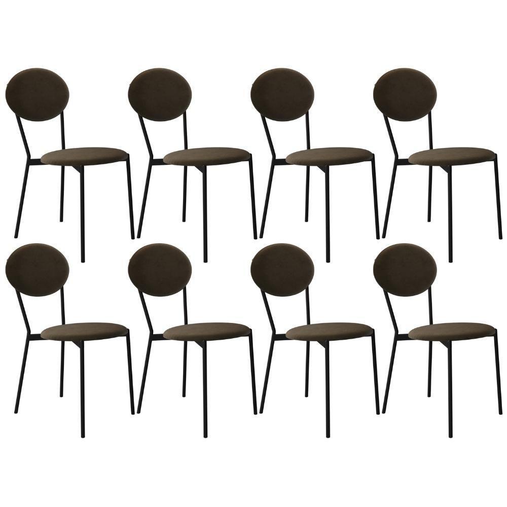 Kit 08 Cadeiras Estofada Para Sala De Jantar Azuri Preto C01 Veludo Marrom Sand - Lyam Decor - 1