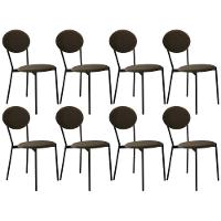 Kit 08 Cadeiras Estofada Para Sala De Jantar Azuri Preto C01 Veludo Marrom Sand - Lyam Decor - 1