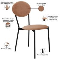 Kit 08 Cadeiras Estofada Para Sala De Jantar Azuri Preto C01 Veludo Bege - Lyam Decor