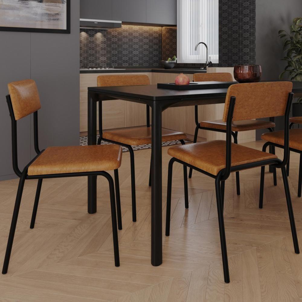 Kit 08 Cadeiras Estofada Para Sala De Jantar Sense Preto C01 Courino Caramelo - Lyam Decor - 2