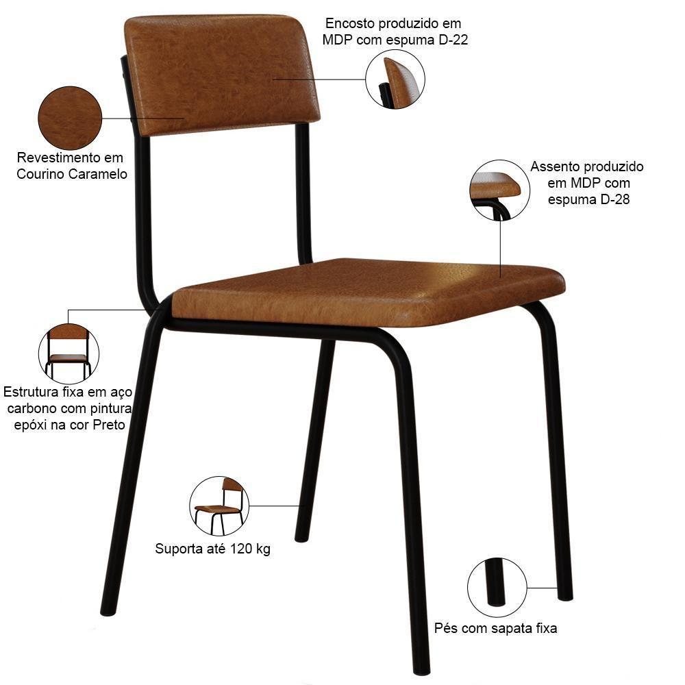 Kit 08 Cadeiras Estofada Para Sala De Jantar Sense Preto C01 Courino Caramelo - Lyam Decor - 4