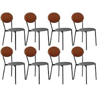 Kit 08 Cadeiras Estofada Para Sala De Jantar Azuri Preto C01 Linho Prata Courino Caramelo - Lyam Decor - 1