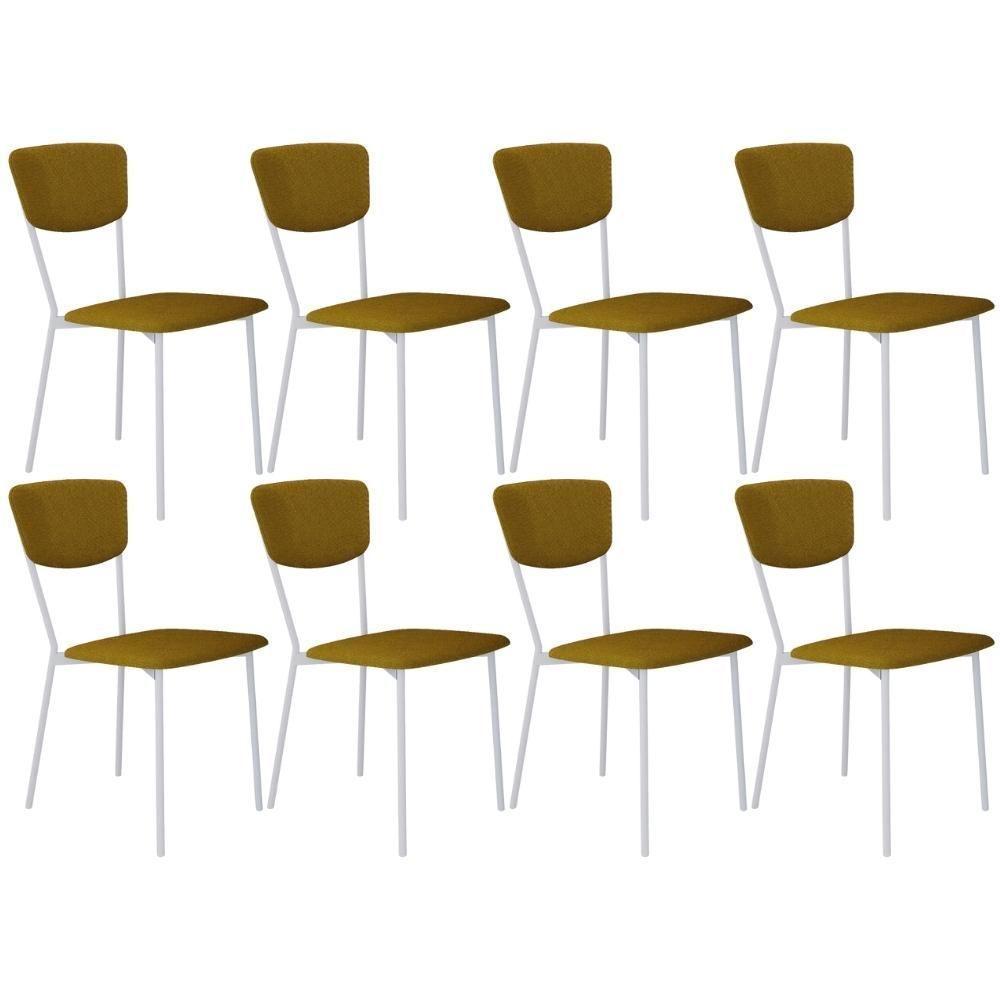 Kit 08 Cadeira Para Sala De Jantar Village Branco C01 Linho Mostarda - Lyam Decor - 1