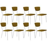 Kit 08 Cadeira Para Sala De Jantar Village Branco C01 Linho Mostarda - Lyam Decor - 1