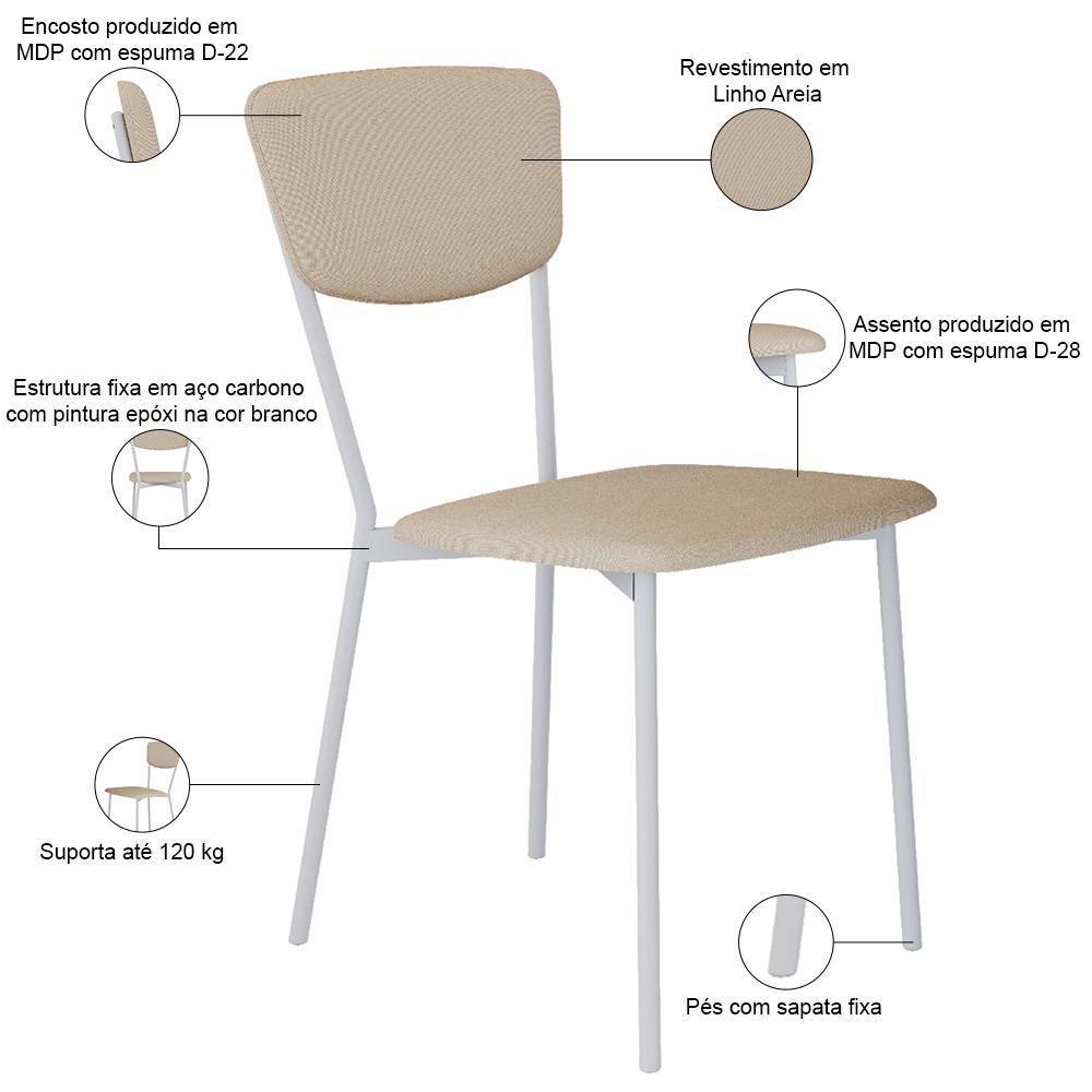 Kit 08 Cadeira Para Sala De Jantar Village Branco C01 Linho Areia - Lyam Decor - 4