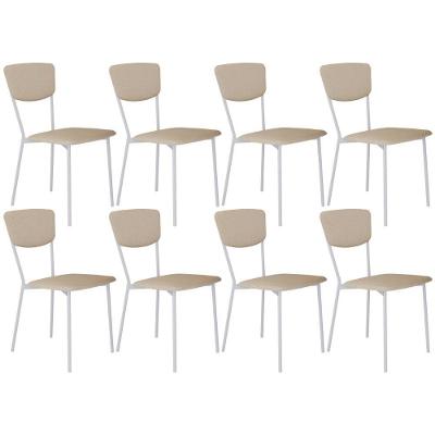 Kit 08 Cadeira Para Sala De Jantar Village Branco C01 Linho Areia - Lyam Decor