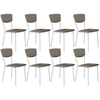 Kit 08 Cadeira Para Sala De Jantar Village Branco C01 Courino Cinza - Lyam Decor