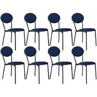 Kit 08 Cadeiras Estofada Para Sala De Jantar Azuri Preto C01 Linho Azul - Lyam Decor - 1