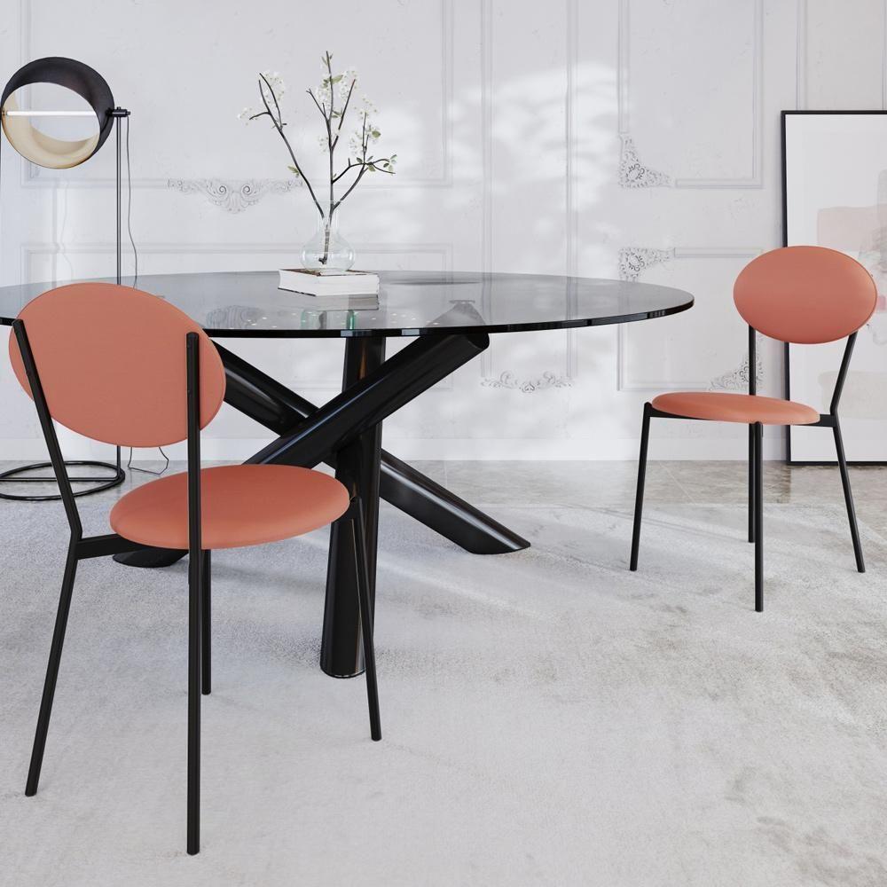 Kit 08 Cadeiras Estofada Para Sala De Jantar Azuri Preto C01 Courino Terra Rosê - Lyam Decor - 2