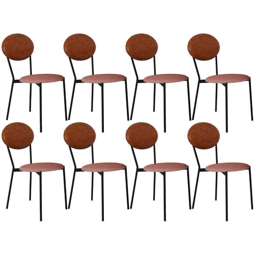 Kit 08 Cadeiras Estofada Para Sala De Jantar Azuri Preto C01 Linho Rosê Courino Caramelo - Lyam Decor - 1