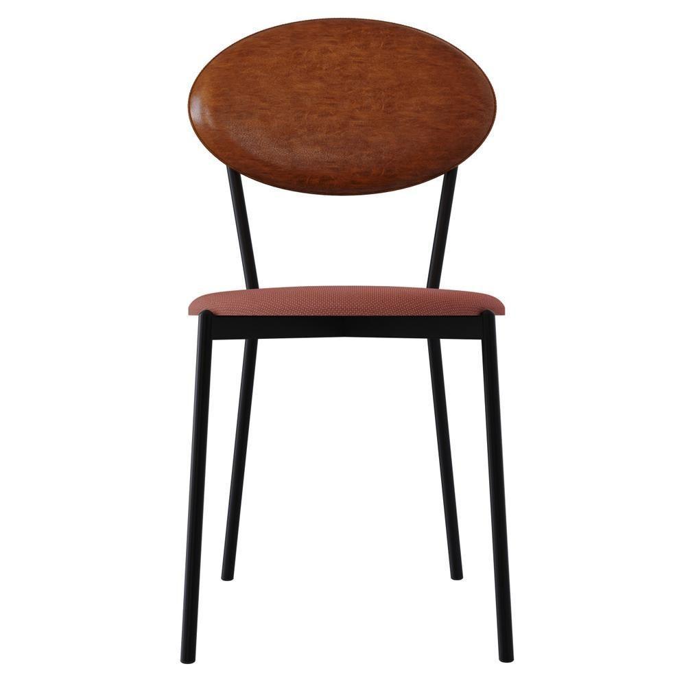 Kit 08 Cadeiras Estofada Para Sala De Jantar Azuri Preto C01 Linho Rosê Courino Caramelo - Lyam Decor - 3