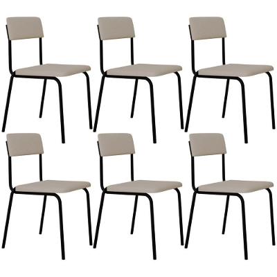 Kit 06 Cadeiras Estofada Para Sala De Jantar Sense Preto C01 Linho Palha - Lyam Decor