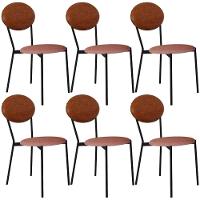 Kit 06 Cadeiras Estofada Para Sala De Jantar Azuri Preto C01 Linho Rosê Courino Caramelo - Lyam Decor - 1