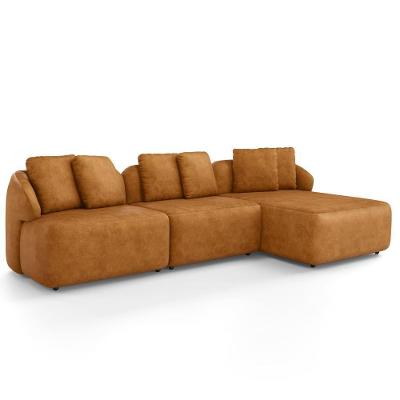 Sofá 3 Lugares Com Chaise Direito Sala Living 254cm Arlo F04 Couríssimo Whisky - Lyam Decor