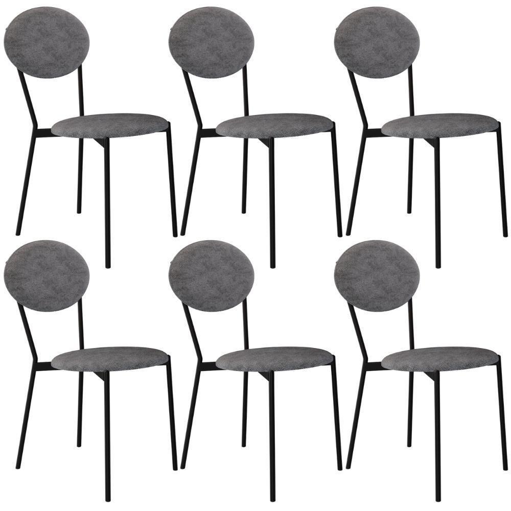 Kit 06 Cadeiras Estofada Para Sala De Jantar Azuri Preto C01 Linho Prata - Lyam Decor - 1