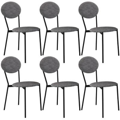 Kit 06 Cadeiras Estofada Para Sala De Jantar Azuri Preto C01 Linho Prata - Lyam Decor